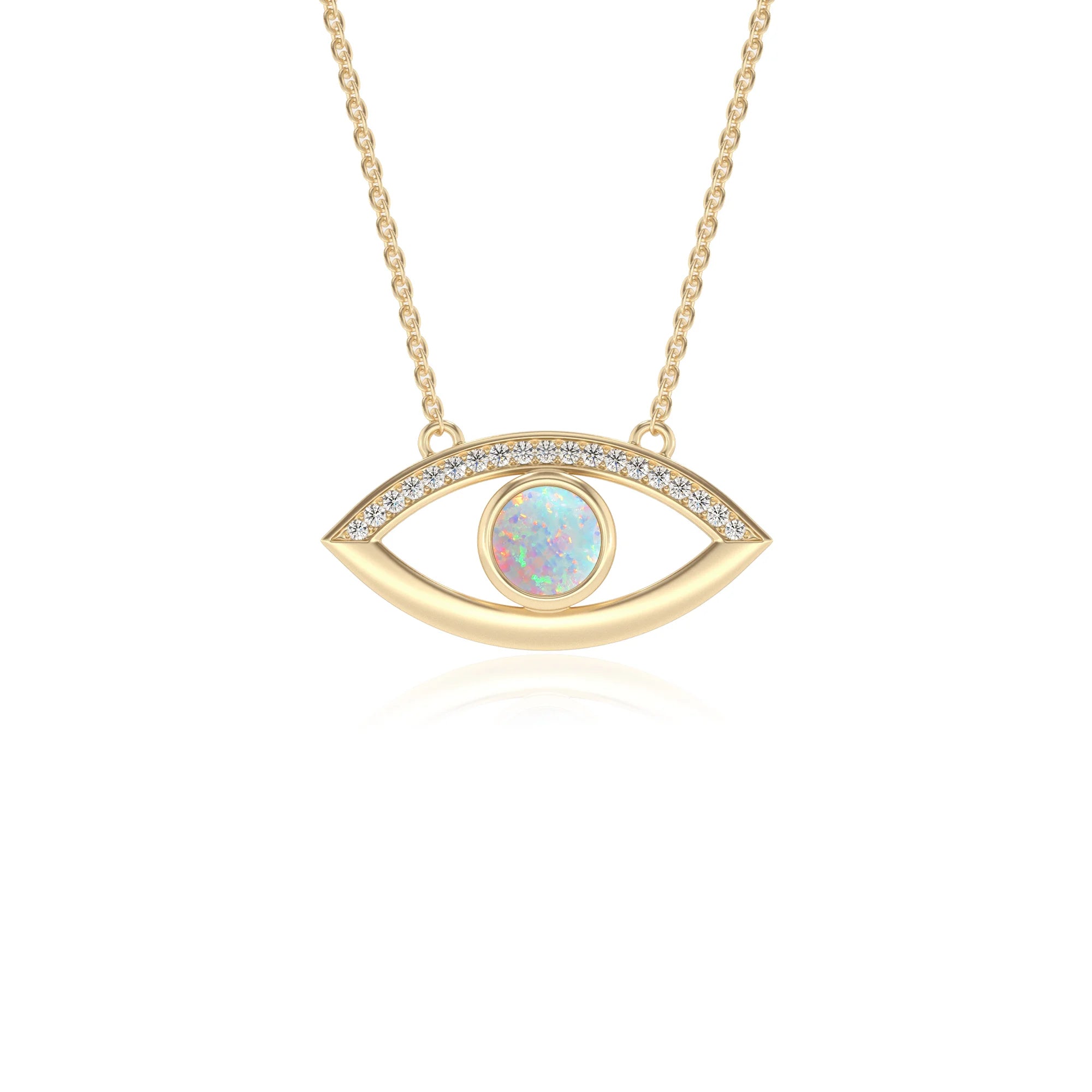 lab grown opal round solitaire necklaces in yellow gold