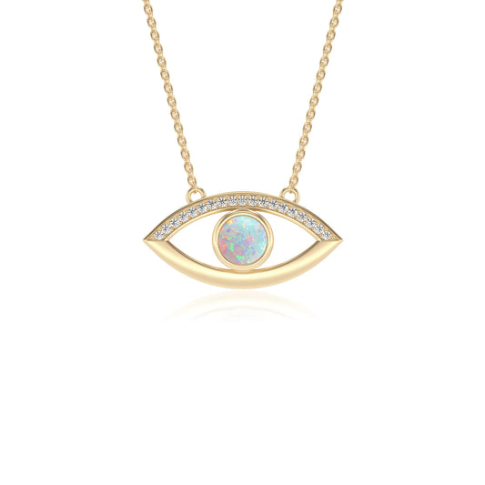 lab grown opal round solitaire necklaces in yellow gold