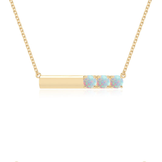 lab grown opal round bar v-bale necklaces in yellow gold