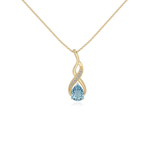 lab grown aquamarine pear solitaire necklaces in yellow gold