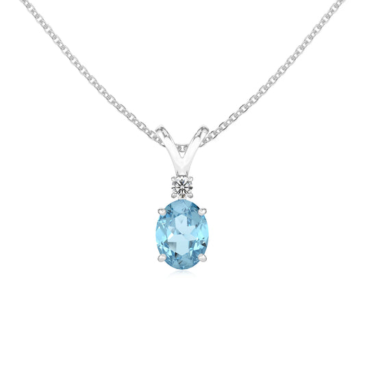lab grown aquamarine oval solitaire v-bale necklaces in platinum