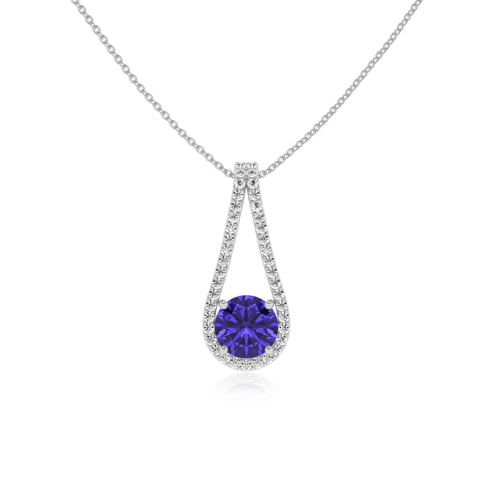 lab grown tanzanite round solitaire v-bale necklaces in sterling silver