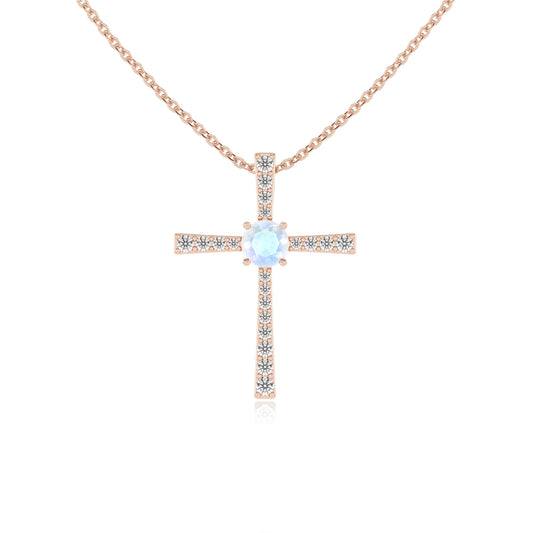 natural rainbow-moonstone round infinity necklaces in rose gold