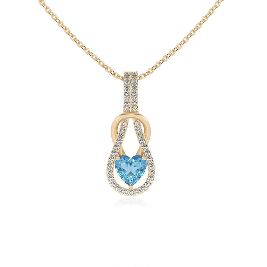 natural swiss-blue-topaz heart infinity  v-bale necklaces in yellow gold