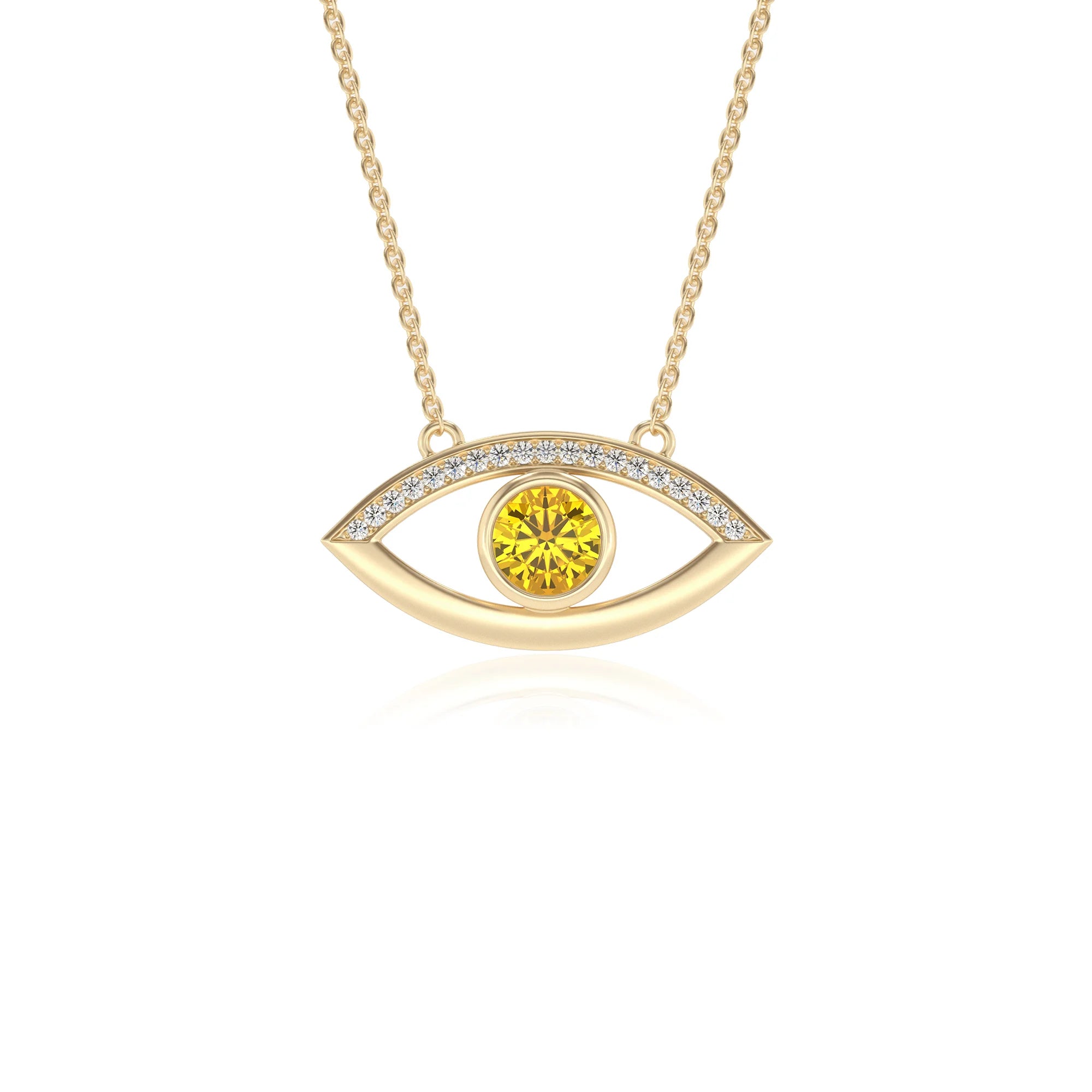 lab grown yellow-sapphire round solitaire necklaces in yellow gold