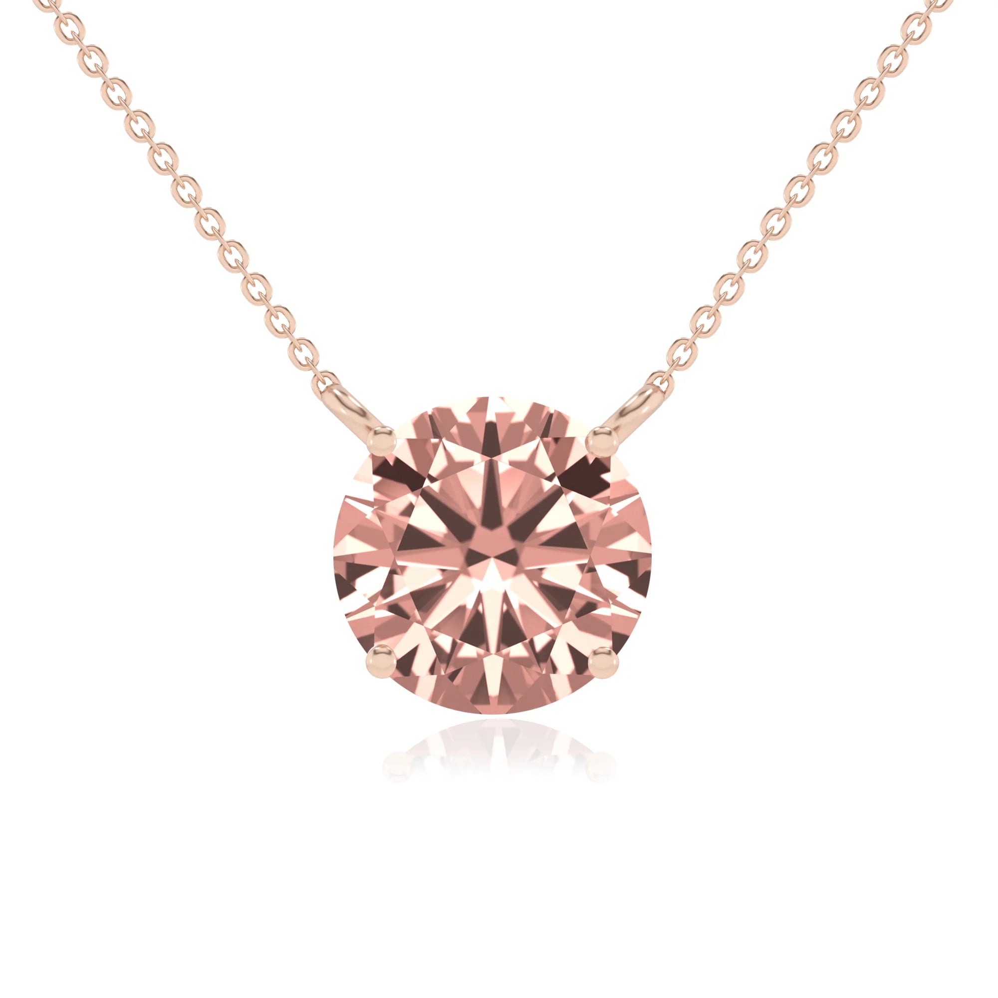 lab grown morganite round solitaire necklaces in rose gold