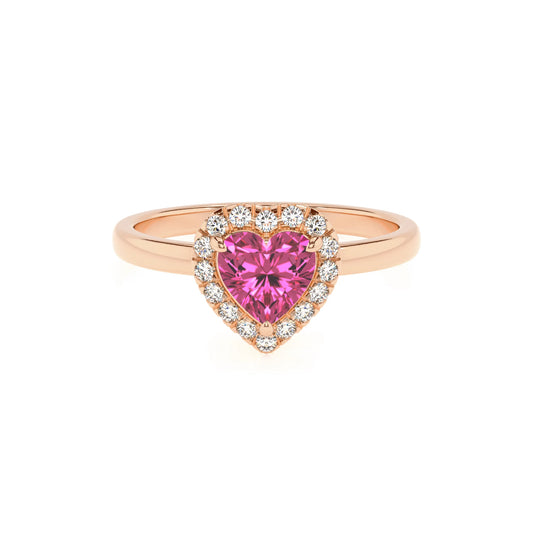 lab grown pink-sapphire heart solitaire rings in rose gold