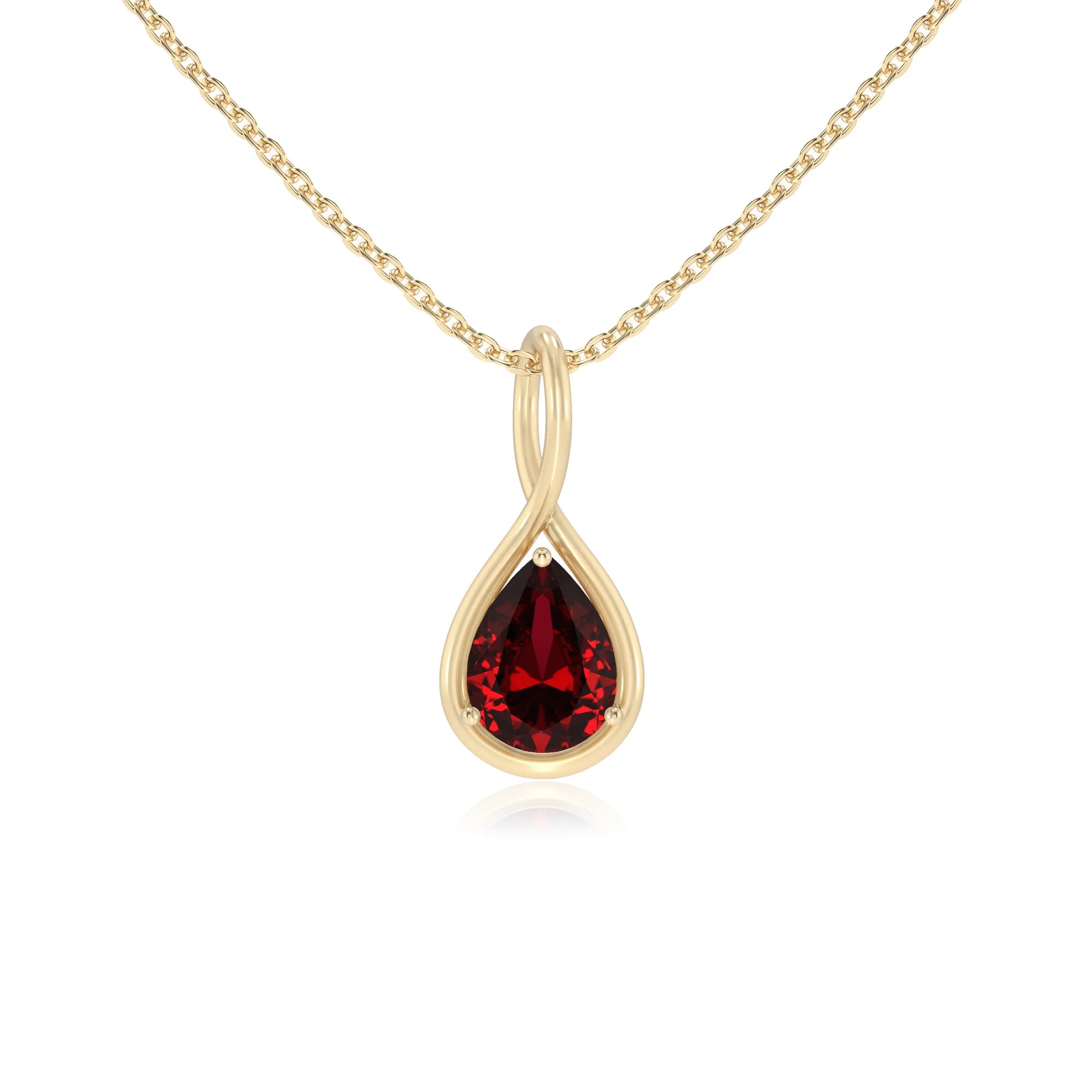 lab grown ruby pear solitaire necklaces in yellow gold