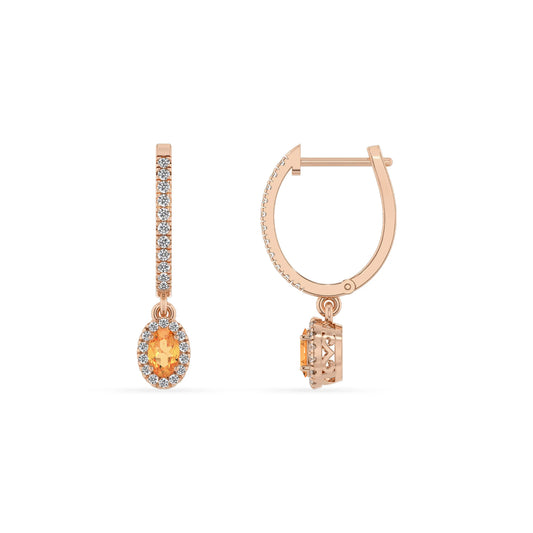 lab grown citrine oval drop earrings in rose gold