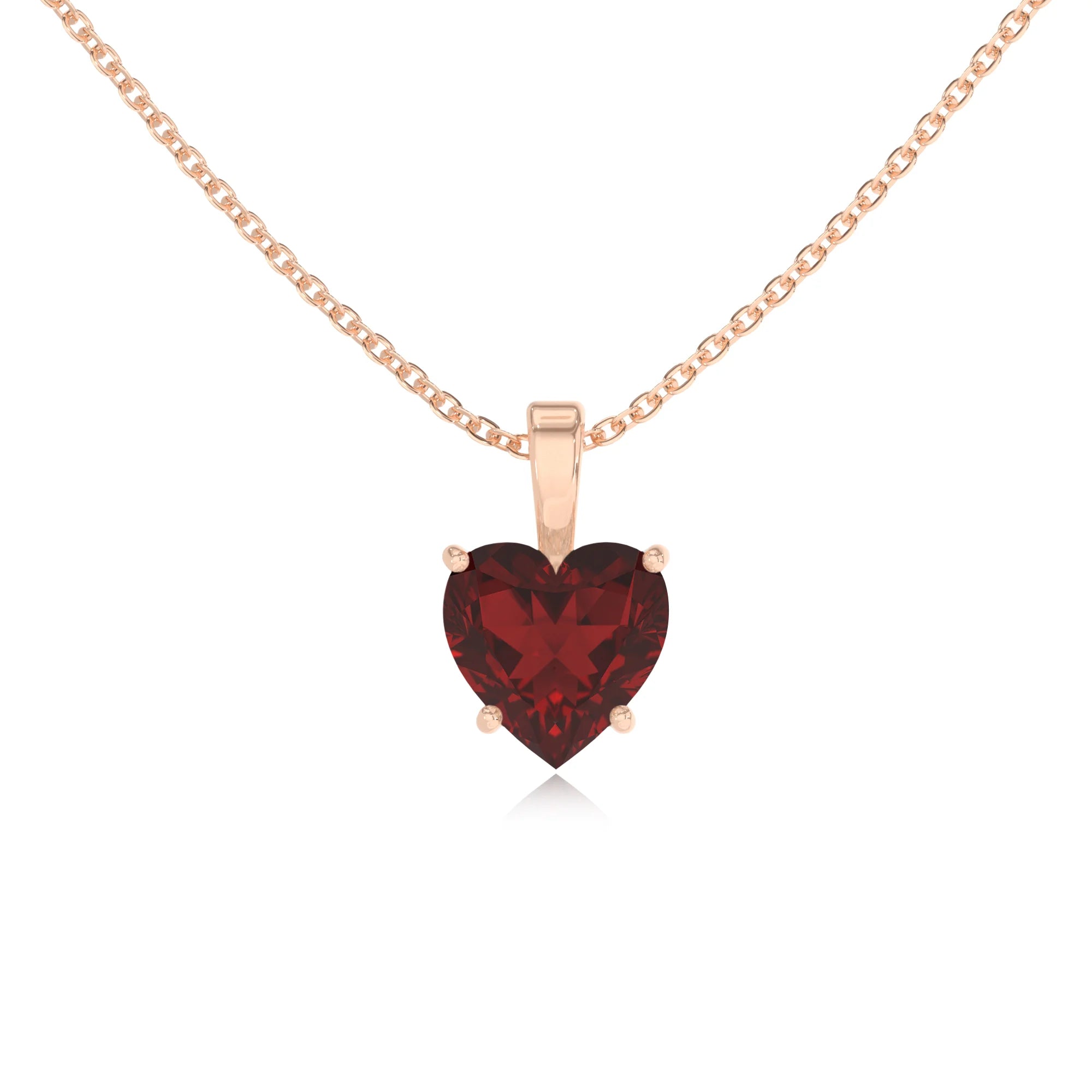 natural garnet heart solitaire necklaces in rose gold