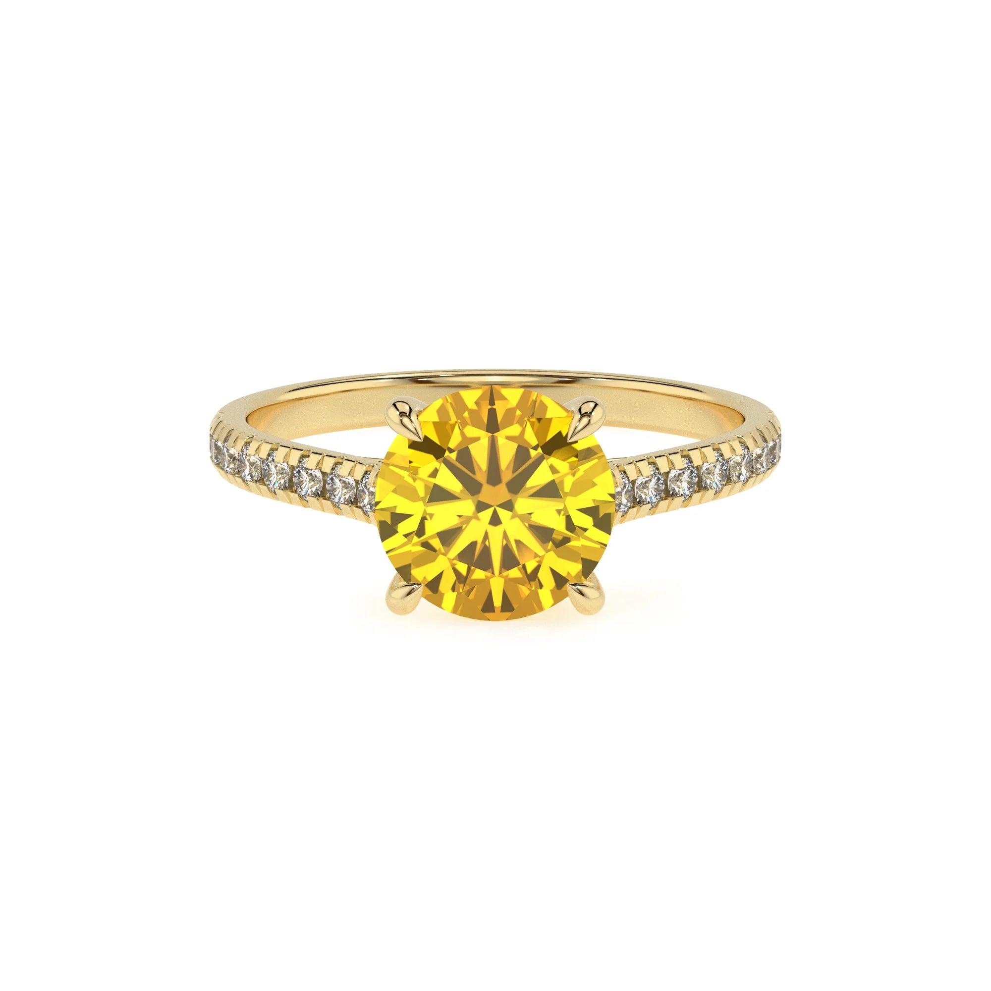 lab grown yellow-sapphire round half eternity solitaire engagement rings in yellow gold