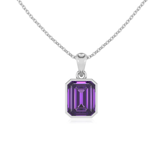 lab grown amethyst emerald cut solitaire necklaces in white gold