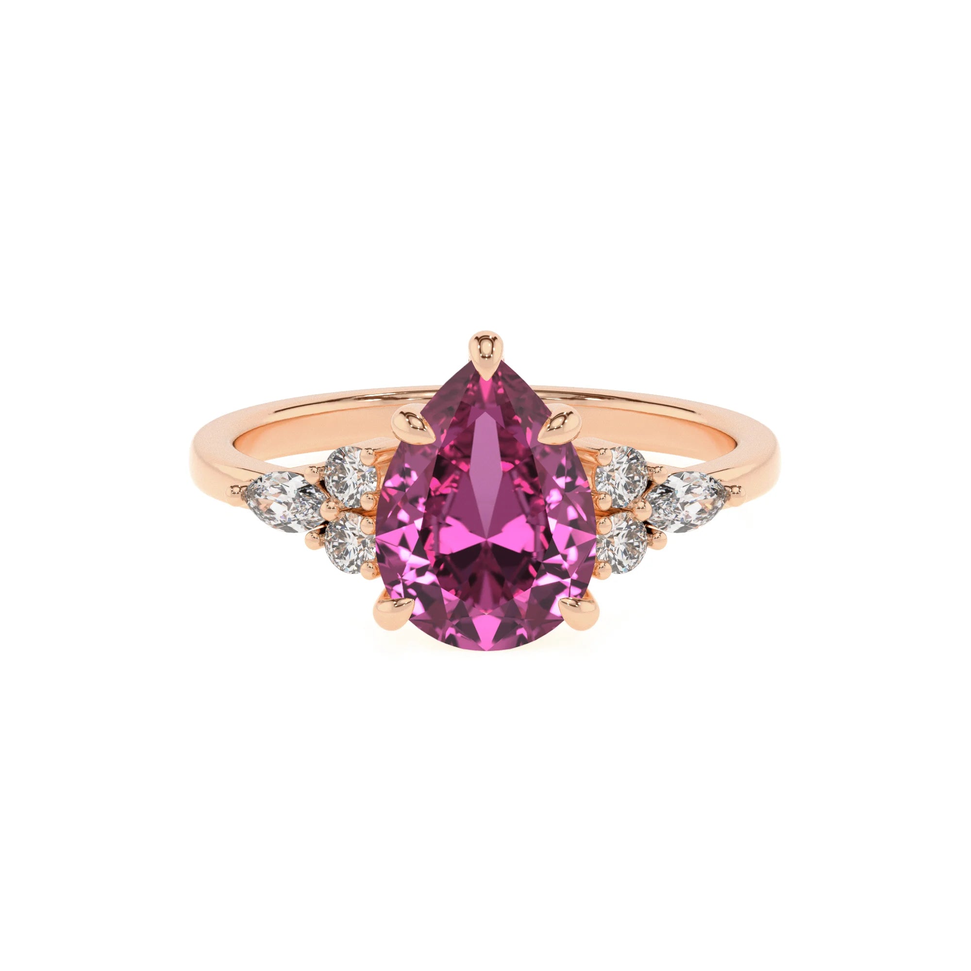 lab grown pink-sapphire pear solitaire rings in rose gold