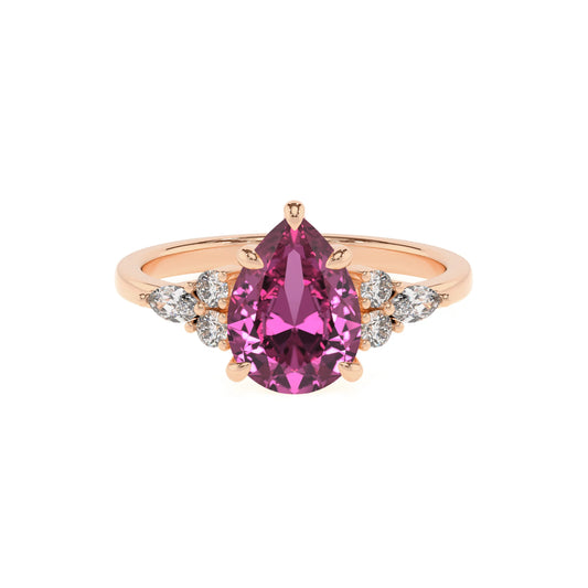 lab grown pink-sapphire pear solitaire rings in rose gold