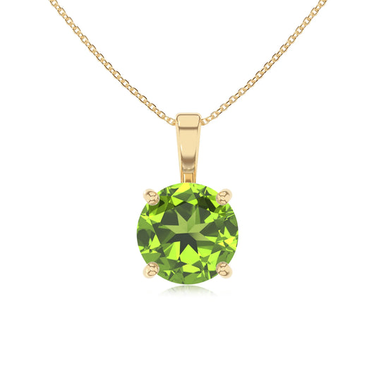 natural peridot round solitaire necklaces in yellow gold