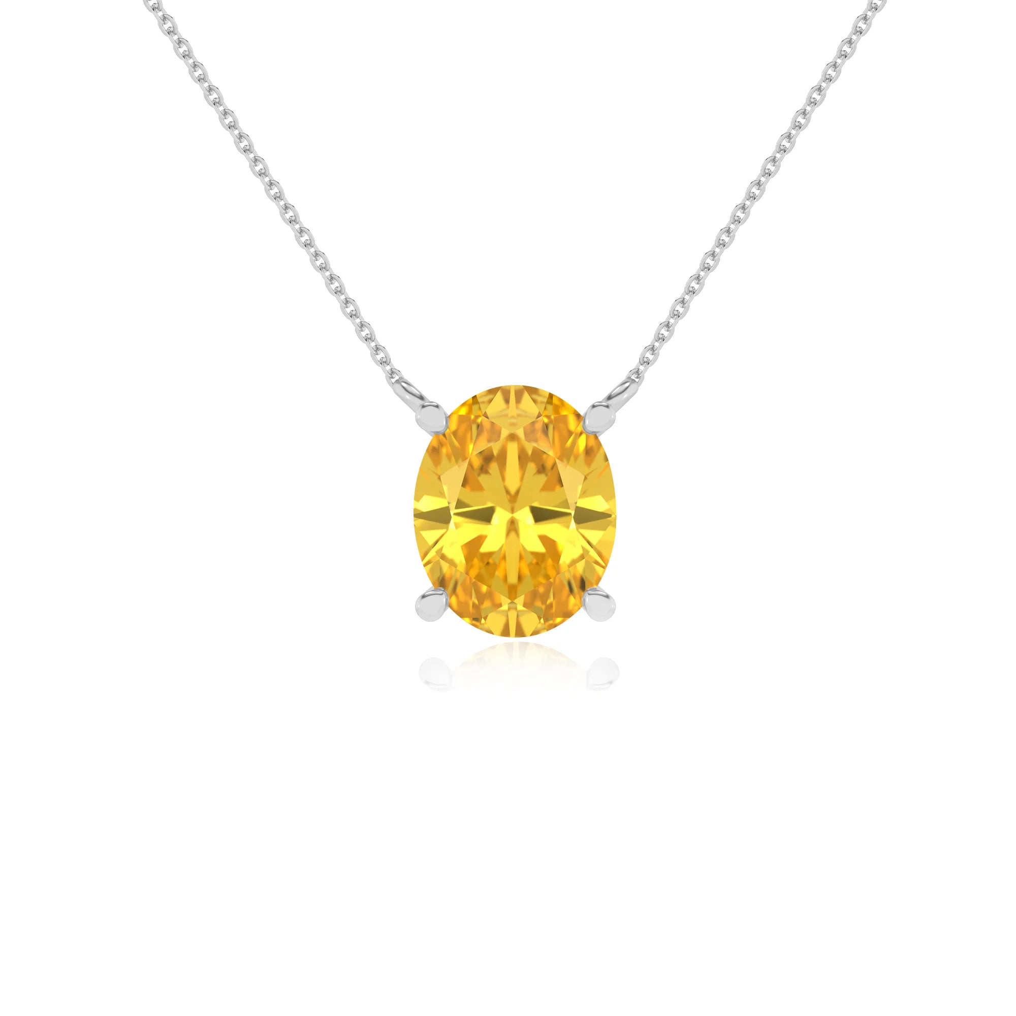 lab grown yellow-sapphire oval solitaire necklaces in sterling silver