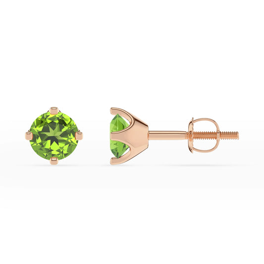 natural peridot round stud earrings in rose gold