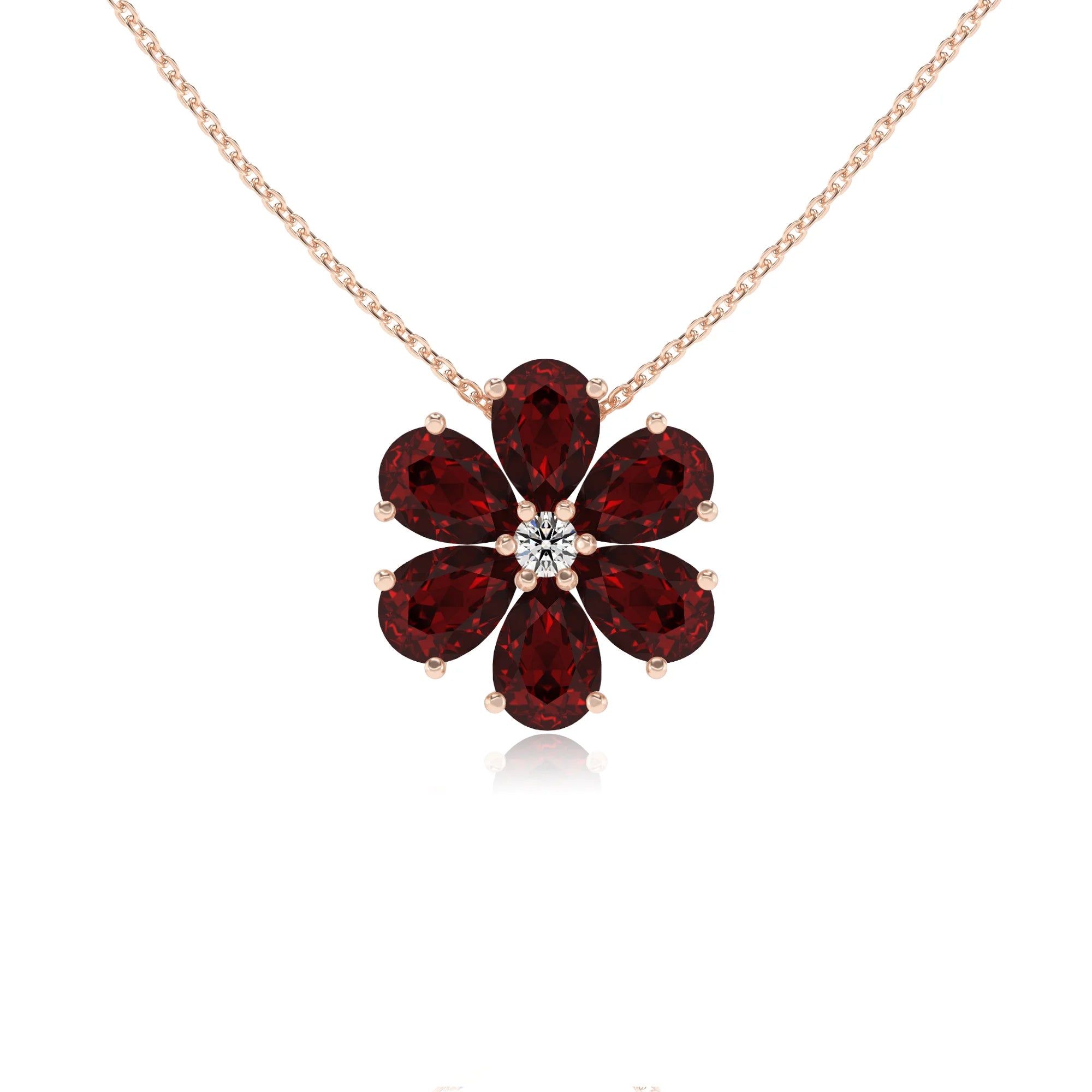 natural garnet pear solitaire necklaces in rose gold
