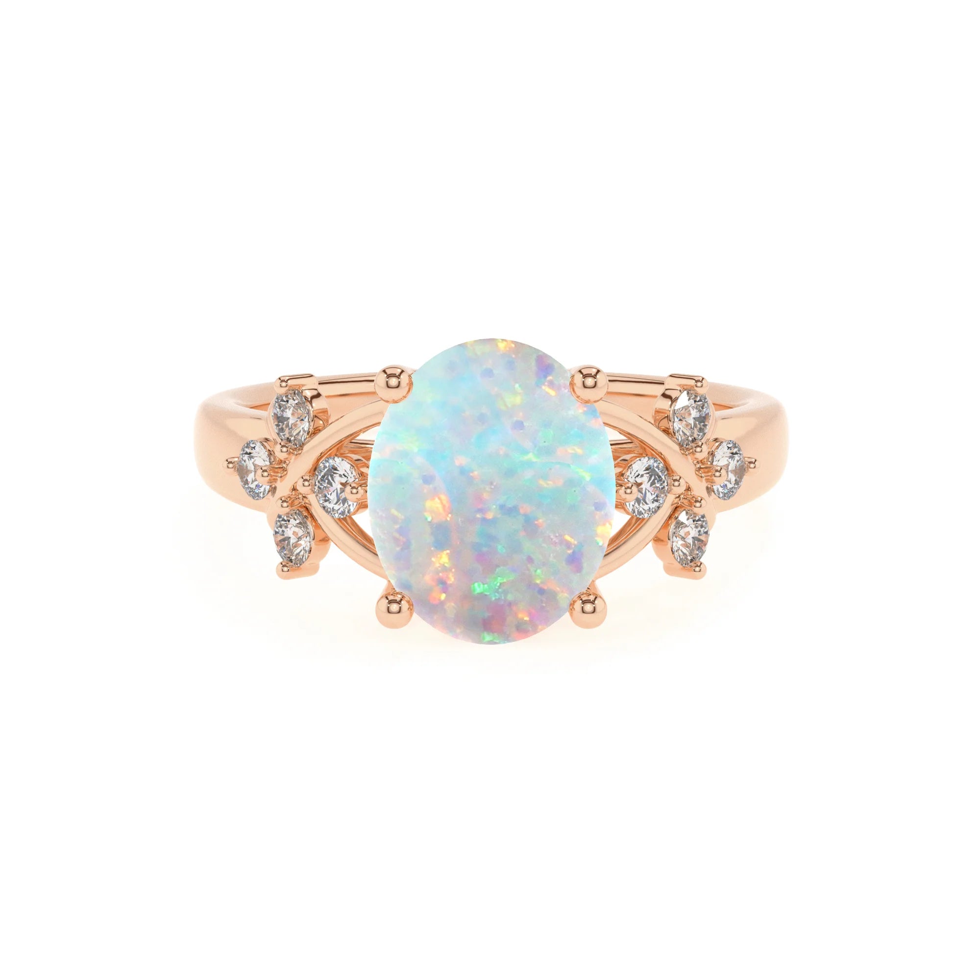 lab grown opal oval solitaire rings in rose gold
