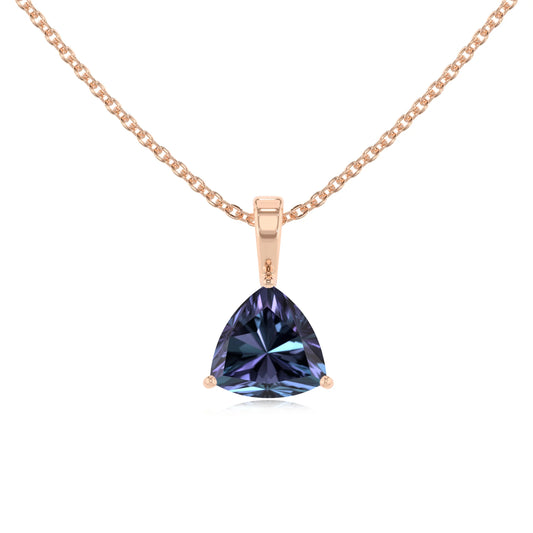 lab grown alexandrite trillion solitaire necklaces in rose gold