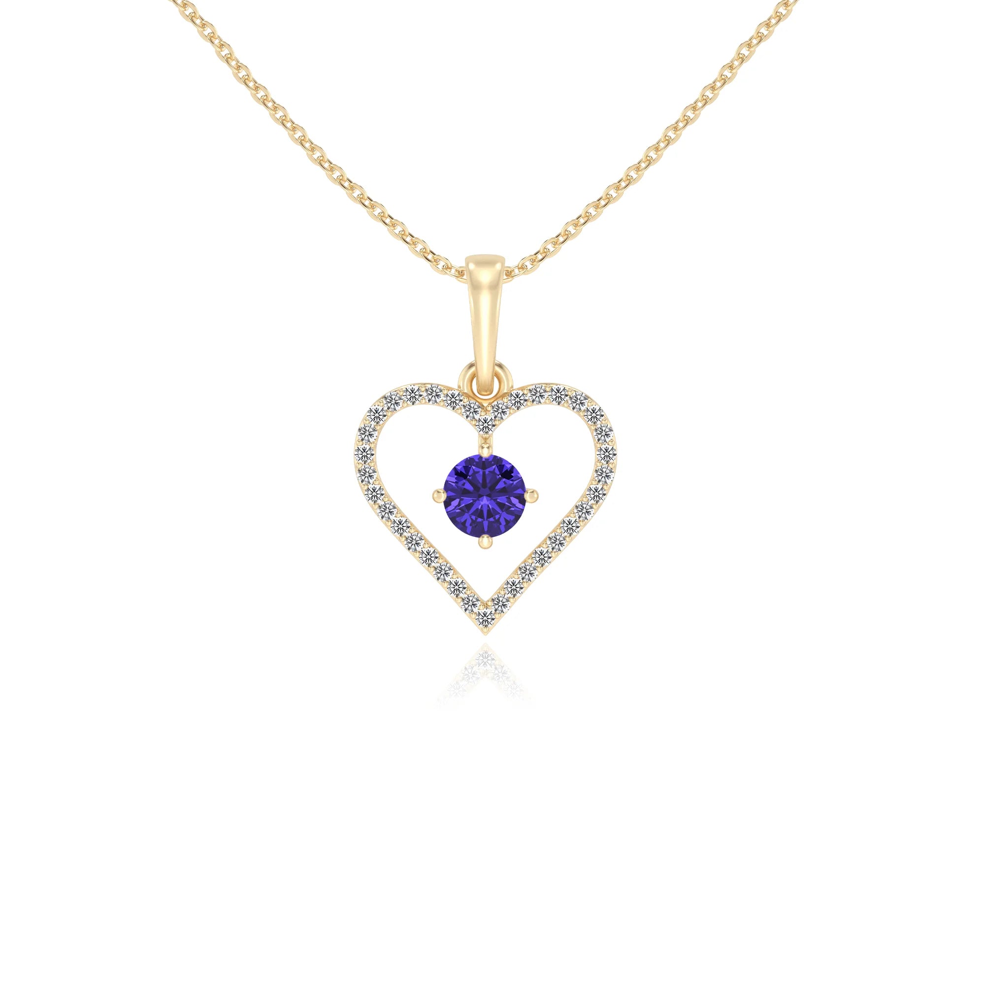 lab grown tanzanite round infinity necklaces in yellow gold