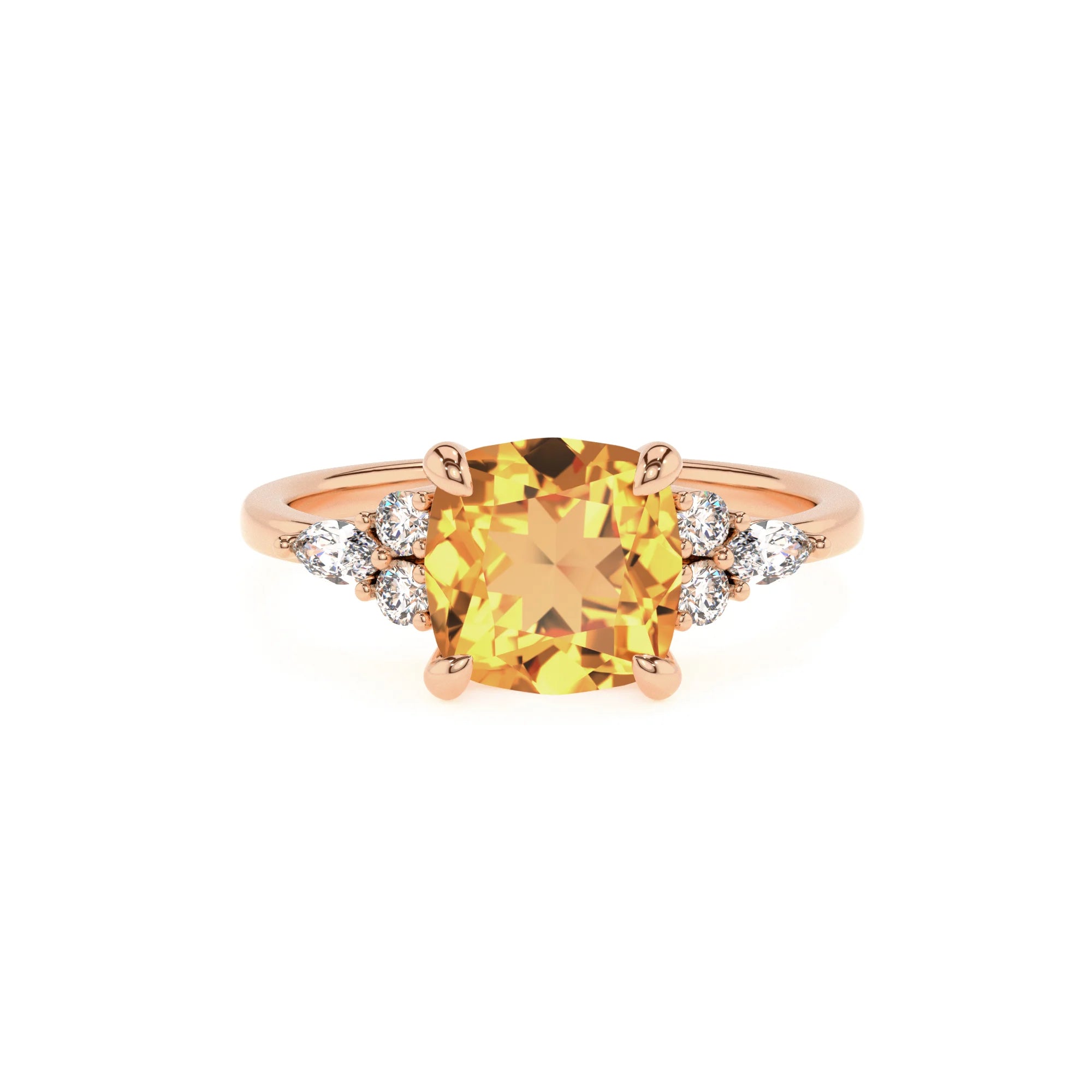 lab grown citrine cushion solitaire rings in rose gold