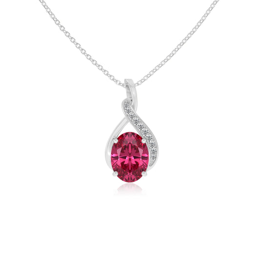 lab grown pink-tourmaline oval solitaire necklaces in white gold