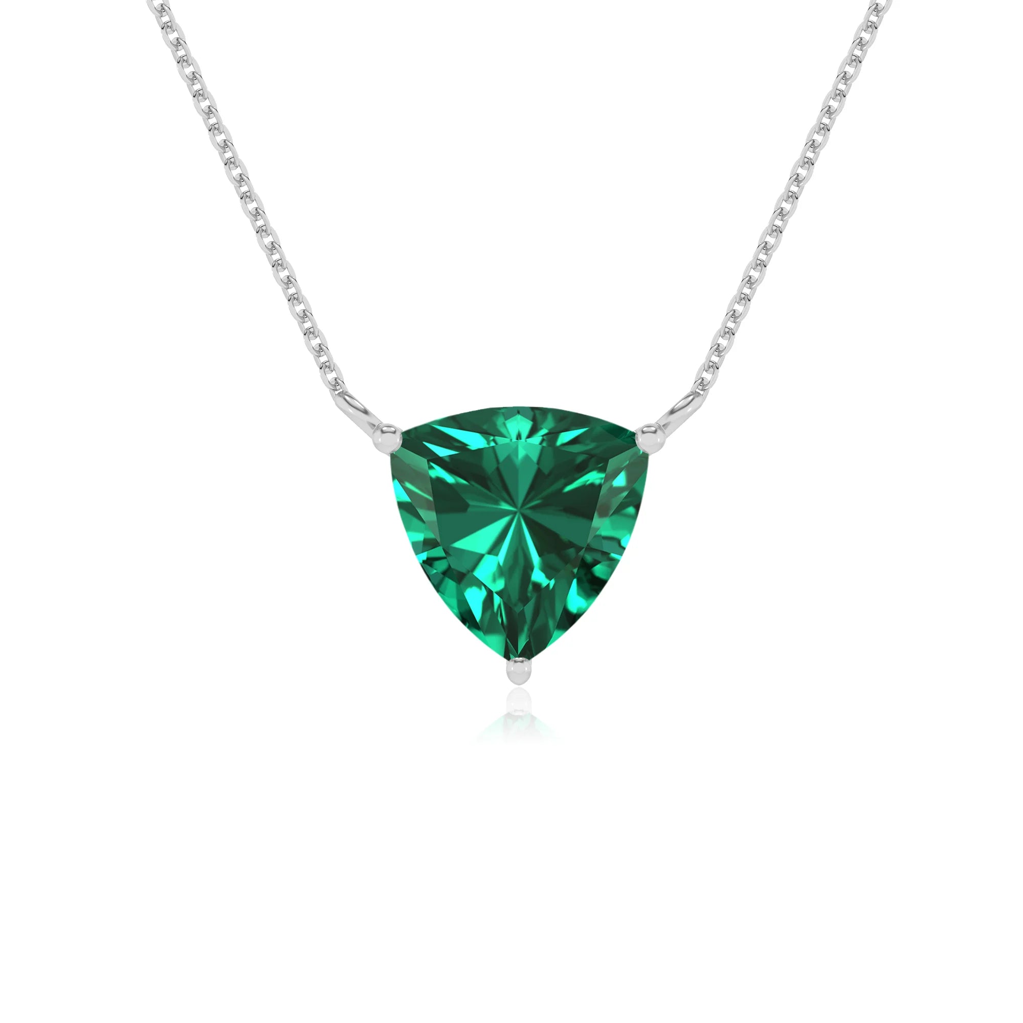 lab grown emerald trillion solitaire necklaces in platinum