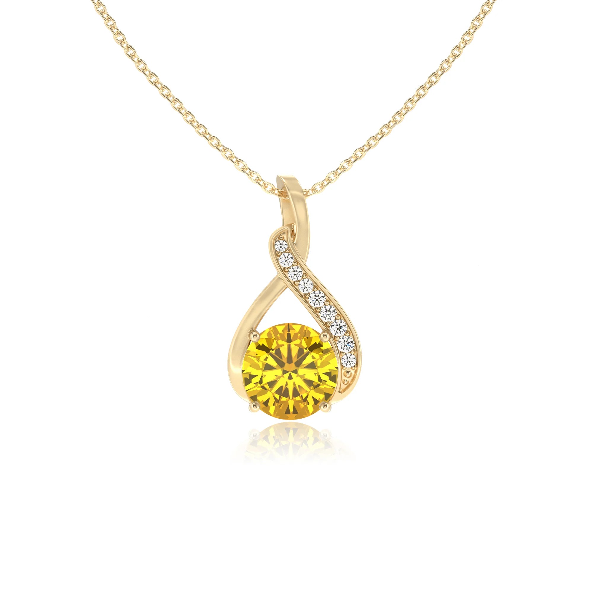 lab grown yellow-sapphire round solitaire necklaces in yellow gold