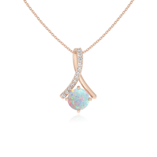 lab grown opal round solitaire necklaces in rose gold