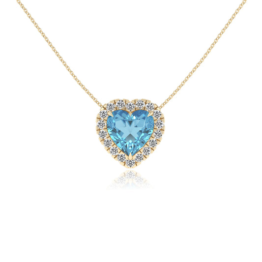 natural swiss blue topaz heart solitaire necklaces in yellow gold