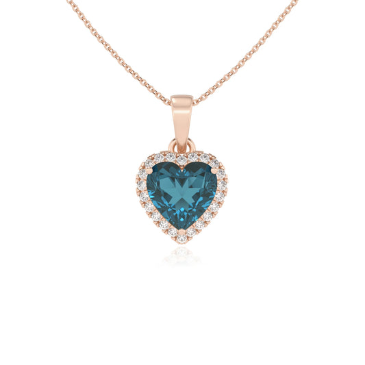 natural london-blue-topaz heart solitaire necklaces in rose gold