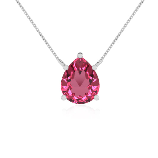 lab grown pink-tourmaline pear solitaire necklaces in sterling silver