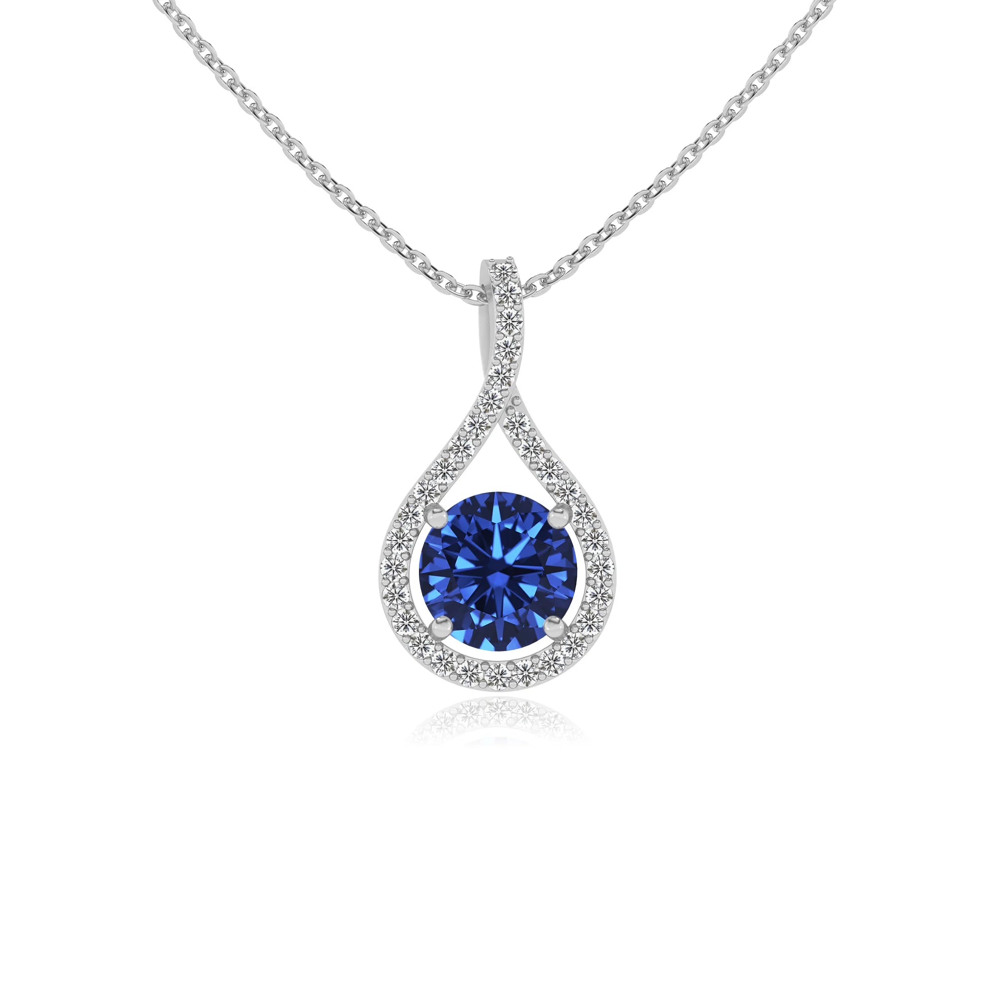 lab grown blue-sapphire round solitaire necklaces in platinum