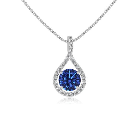 lab grown blue-sapphire round solitaire necklaces in platinum
