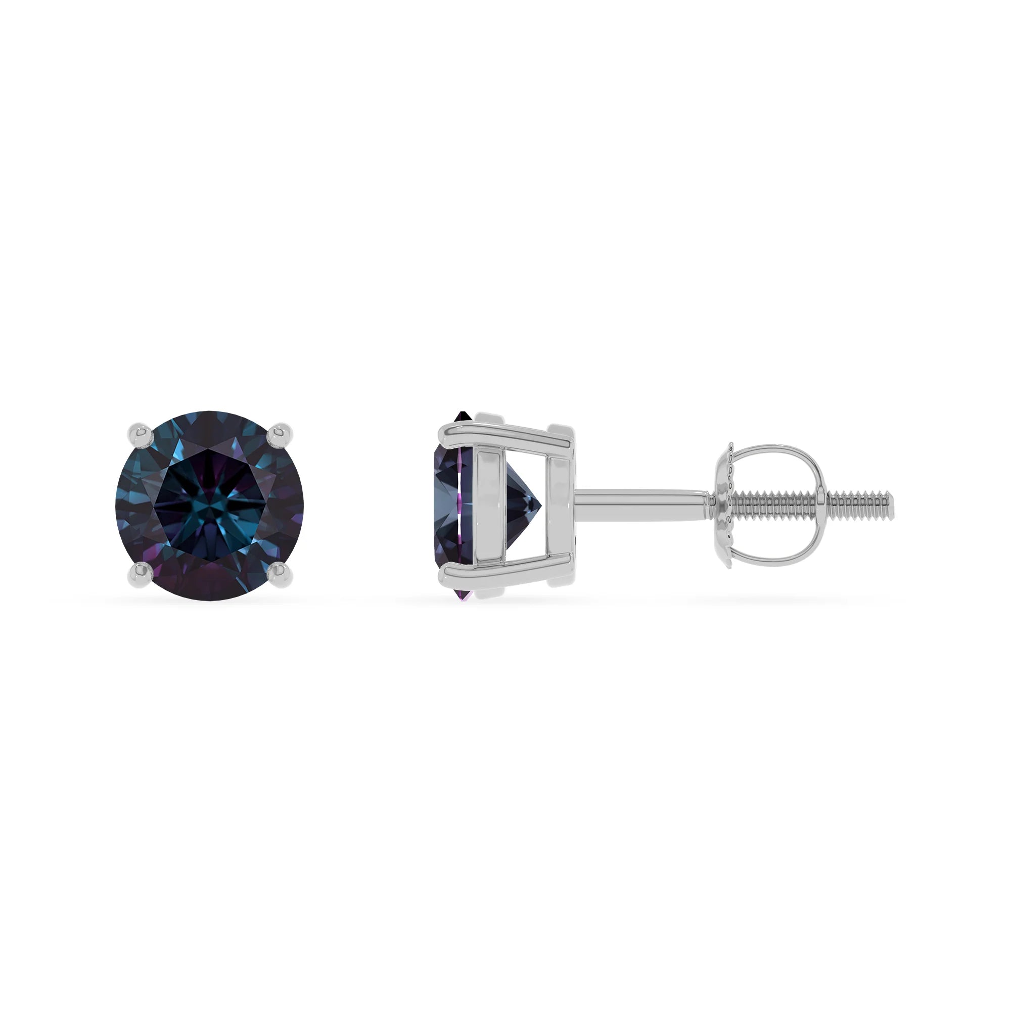lab grown alexandrite round stud earrings in white gold
