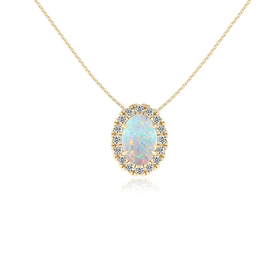 lab grown opal oval solitaire necklaces in yellow gold