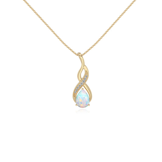 lab grown opal pear solitaire necklaces in yellow gold