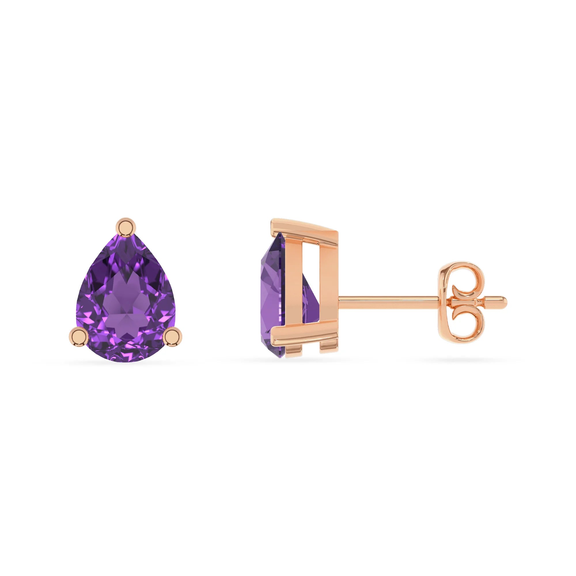 lab grown amethyst pear stud earrings in rose gold