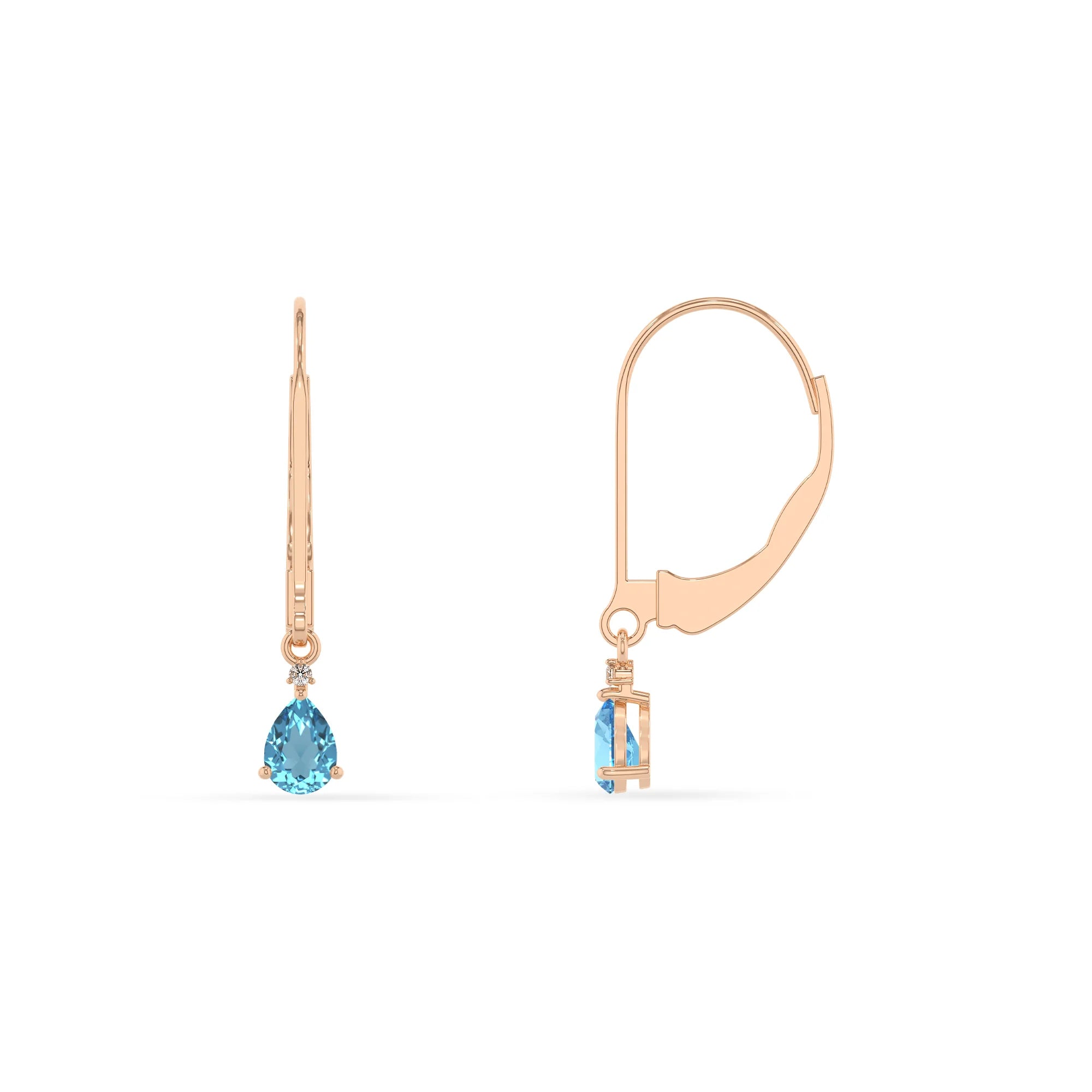 natural swiss blue topaz pear drop earrings in rose gold