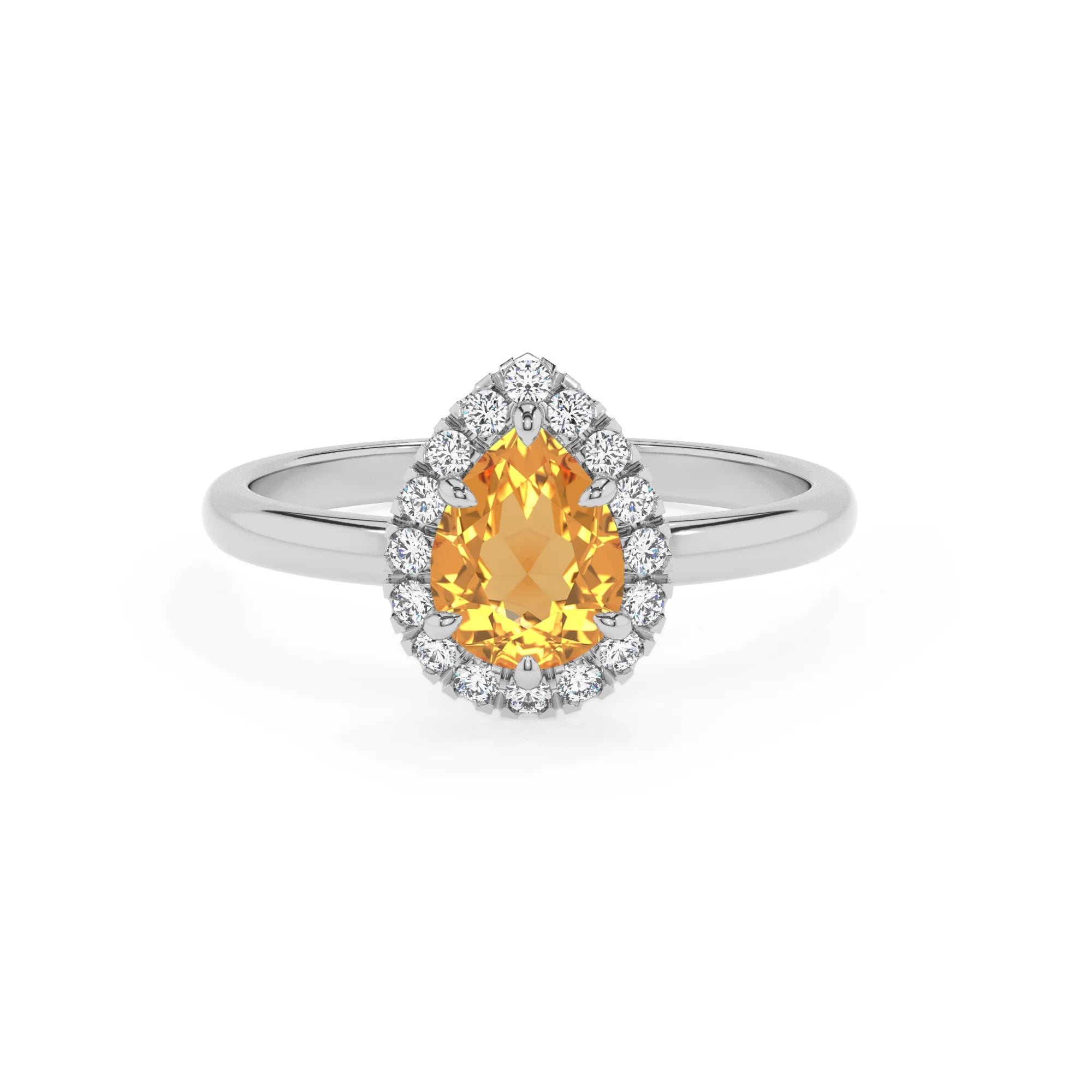 lab grown citrine pear solitaire rings in white gold