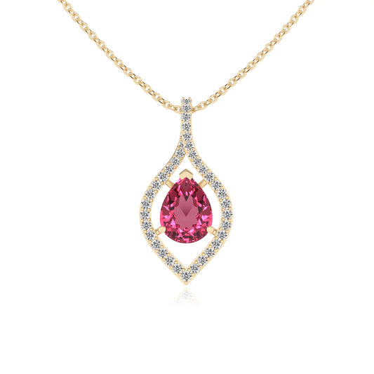 lab grown pink-tourmaline pear infinity necklaces in yellow gold