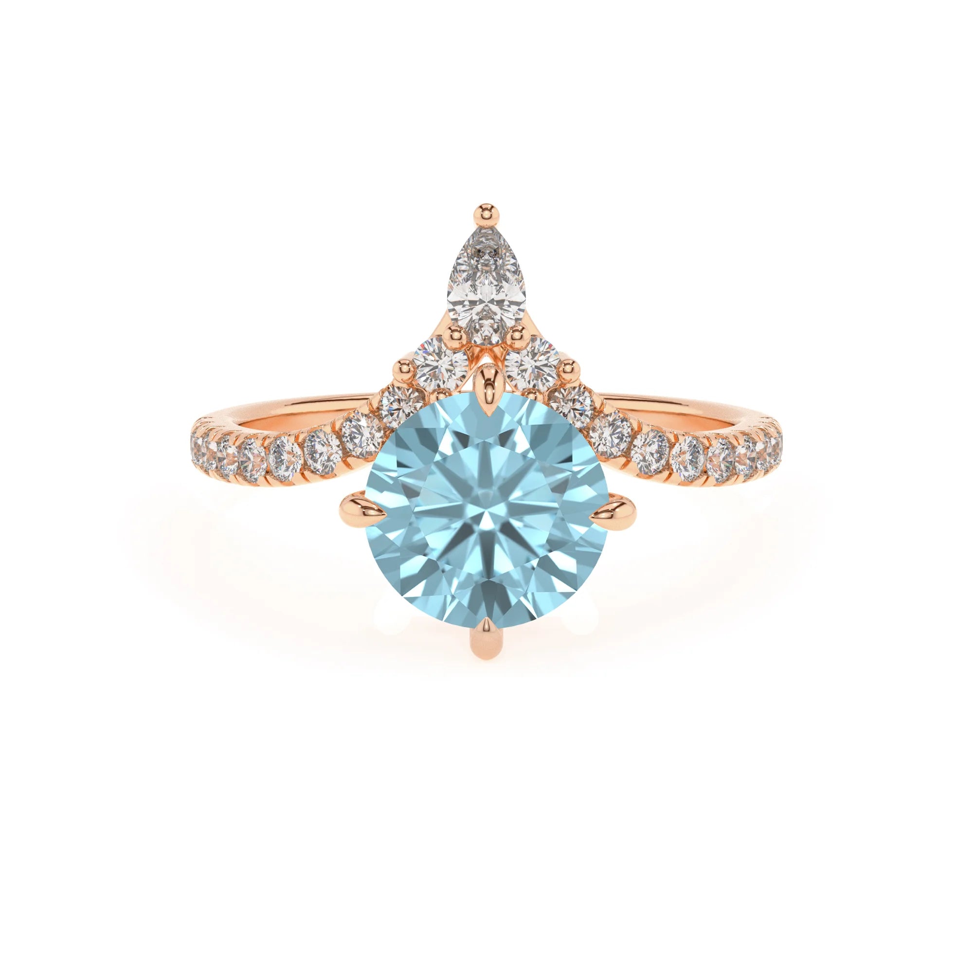 lab grown aquamarine round solitaire rings in rose gold