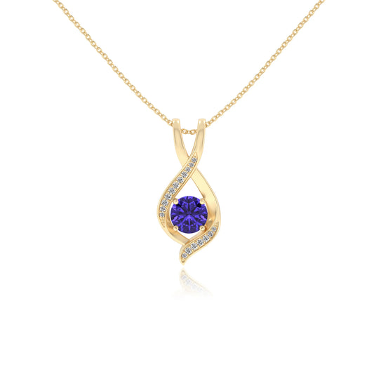 lab grown tanzanite round solitaire necklaces in yellow gold