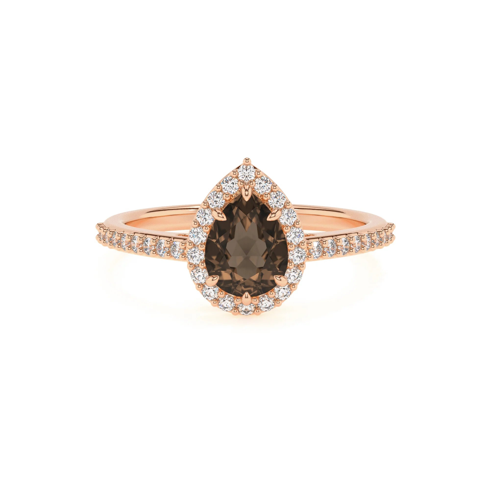 natural smoky-quartz pear solitaire rings in rose gold