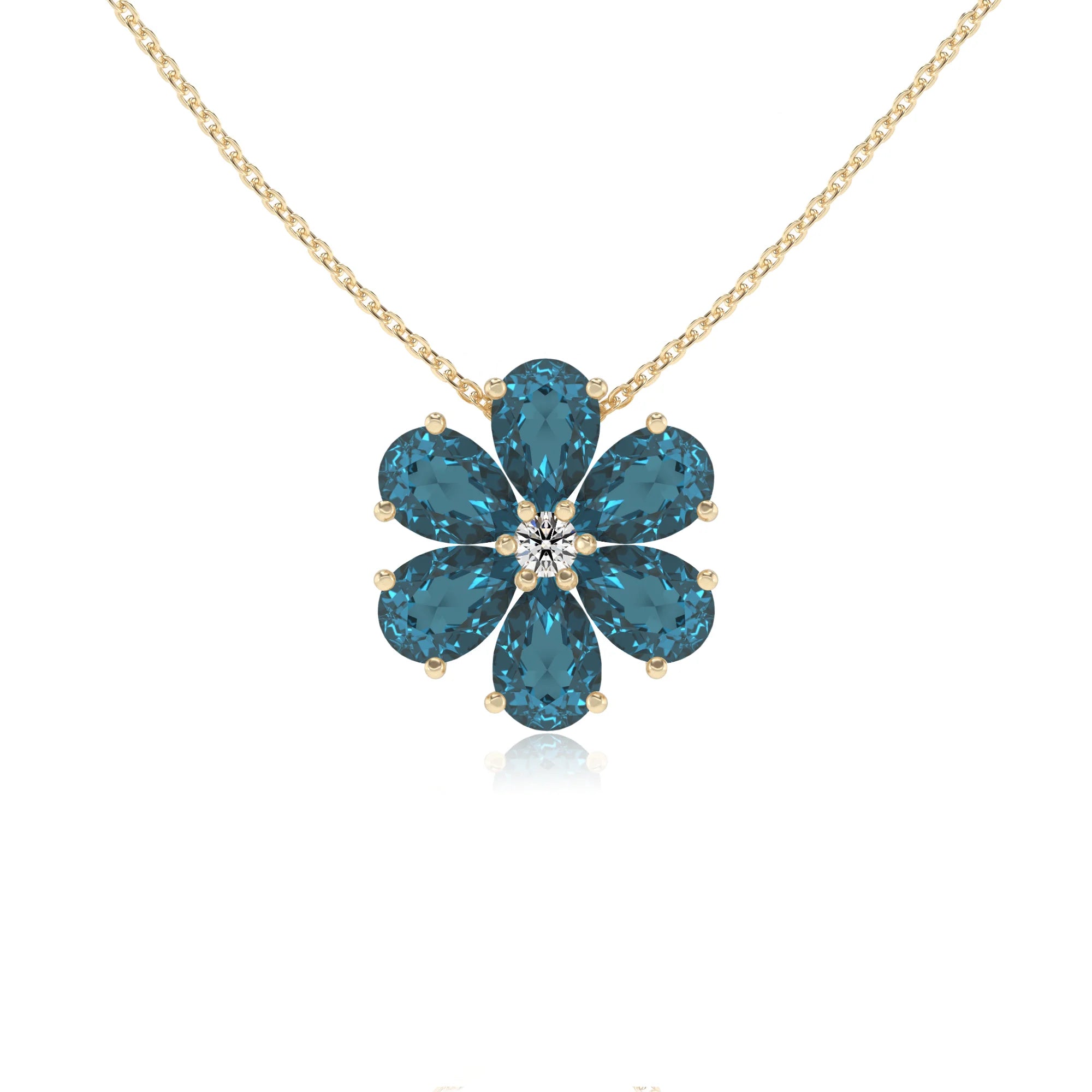 natural london-blue-topaz pear solitaire necklaces in yellow gold