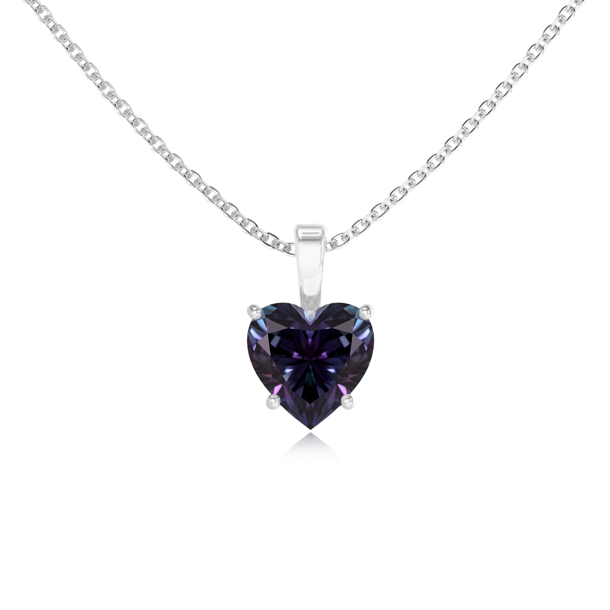 lab grown alexandrite heart solitaire necklaces in white gold