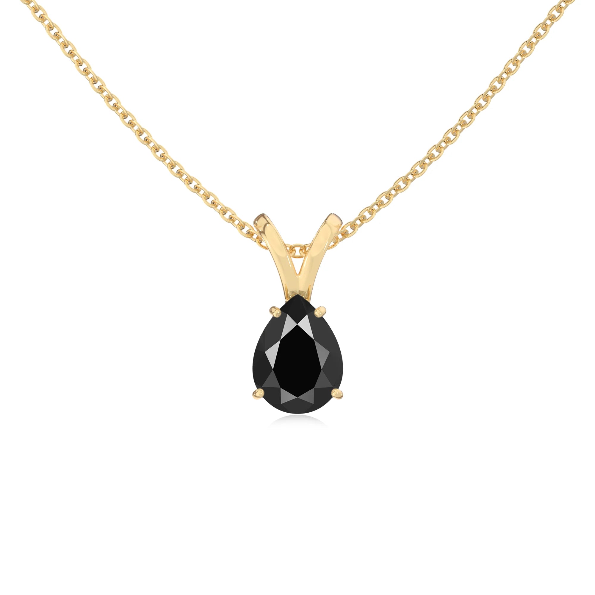 natural black-onyx pear solitaire v-bale necklaces in yellow gold