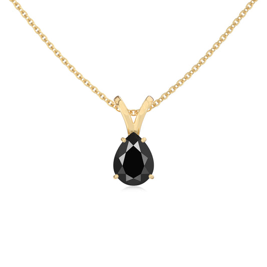 natural black-onyx pear solitaire v-bale necklaces in yellow gold