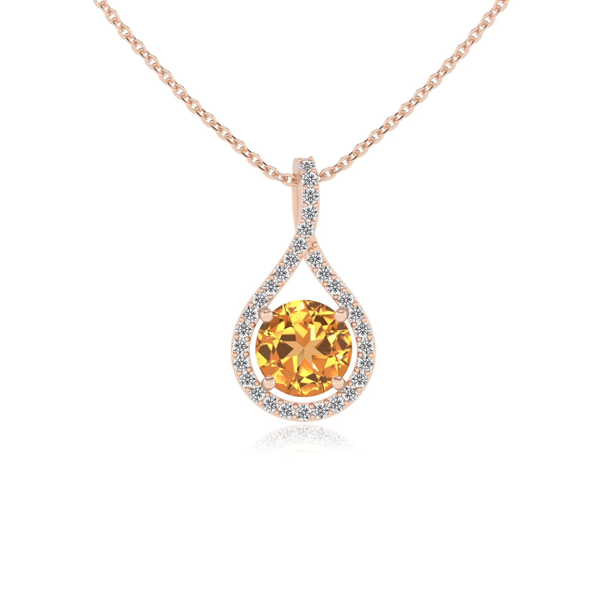 lab grown citrine round solitaire necklaces in rose gold